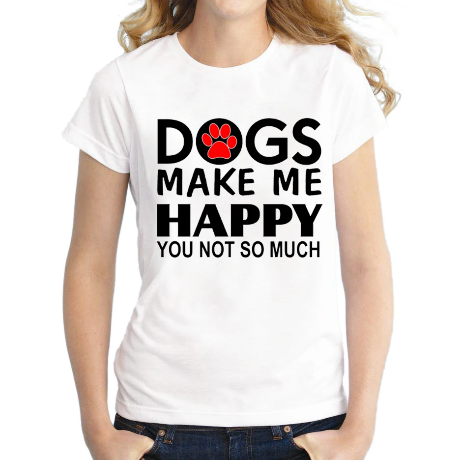 2018 новые летние женские футболки Топы с коротким рукавом надписью Dogs make me happy