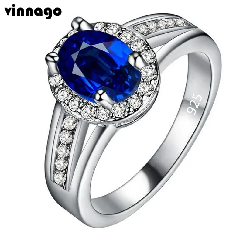 Vinnago Women's Anniversary Rings Silver Plated Marked 925 CZ Halo Colored Crystal Ring Female Jewellery Red Blue Green Purple |