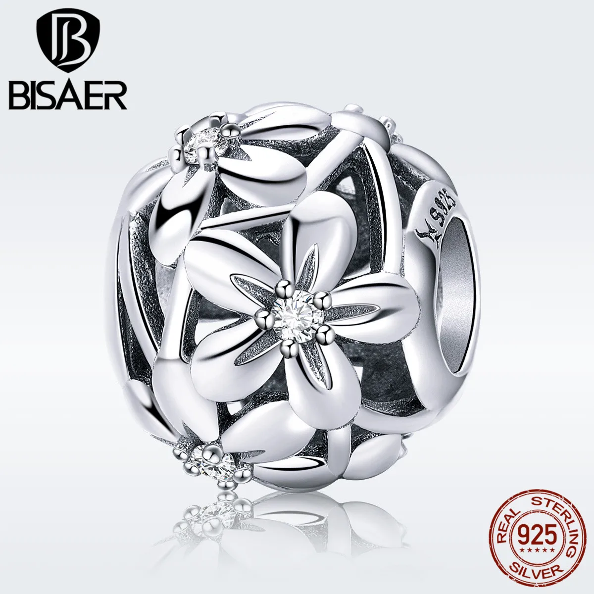 

Charm Authentic 925 Sterling Silver Flowers Round Beads fit for Female European Charm Snake Bracelet and Necklace GXC729