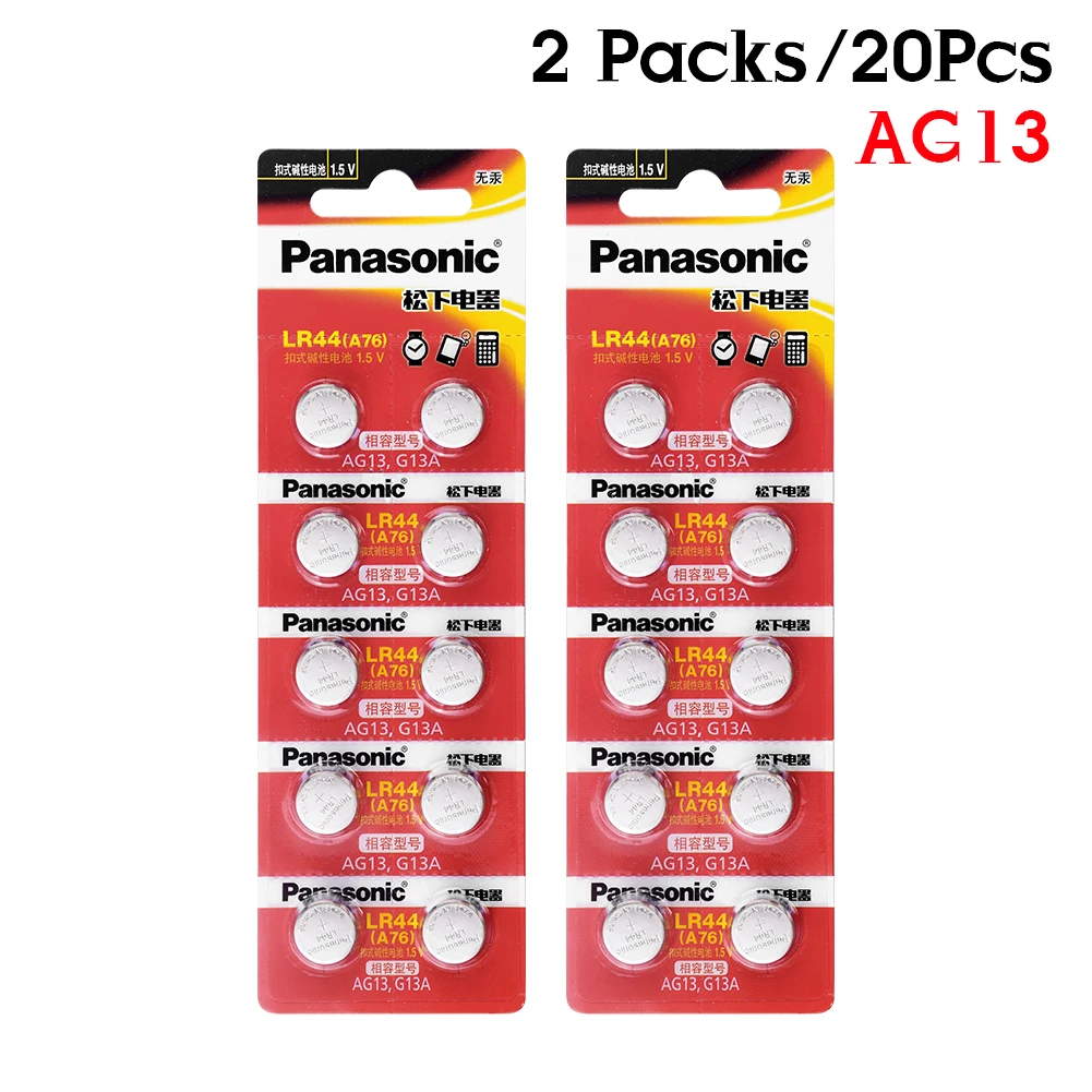 Panasonic 20 штук 1,5 V кнопочный элемент Батарея LR44 LR1154 357A SR44 lr44 Литиевые Батарейки-таблетки A76 AG13 G13A