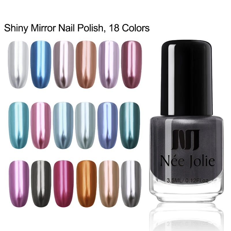 

NEE JOLIE 3.5ml Mirror Nail Polish Pretty Shiny Silver Rose Gold Colors Nail Art Nail Polish Metallic Luster Nail Lacquer