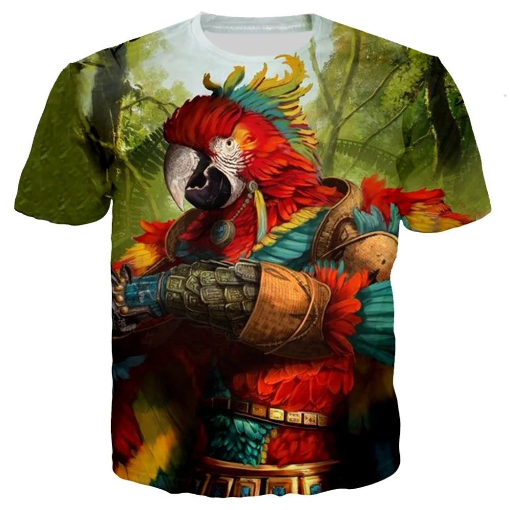 

Men 3d tshirt animal Parrot Birds 3d Print T-shirt women New Summer harajuku Casual Tees Streetwear feather peacock painting top
