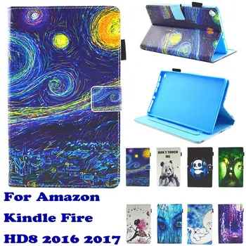

Fashion Pattern Elephant Stand Pu Leather Fundas Case For Amazon Kindle Fire HD 8 HD8 2016 2017 8.0" Tablet Cover Cases Coque