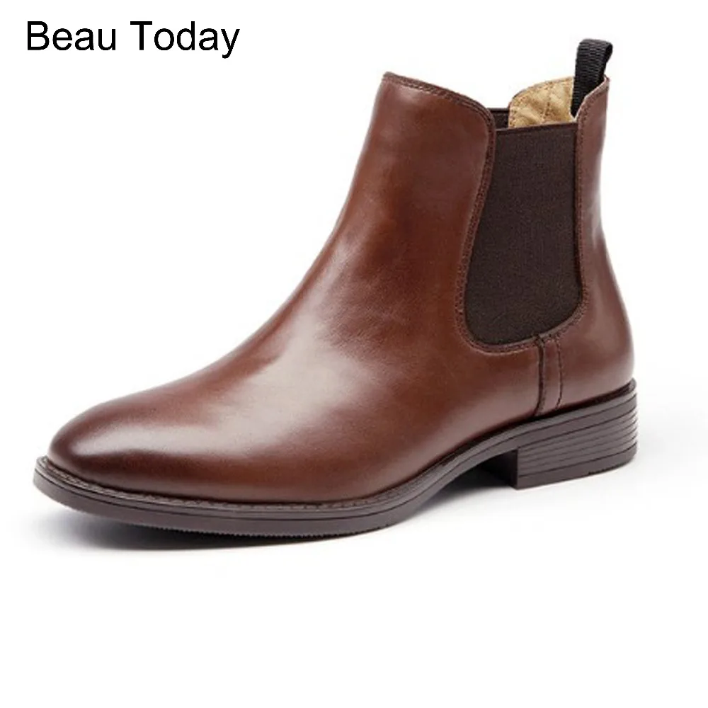 

2017 new winter female British cow Full Genuine leather with woman Rome boots Low heel height riding normal size solid shoes