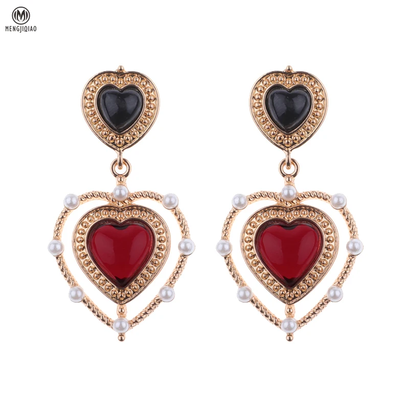 

2017 Delicate Sweety Red Rhinestone Love Heart Drop Earrings Simulated Pearl Jewelry Earrings For Women Brincos Boucle D'oreille