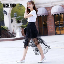 Weikadun Для женщин пикантные Кружево длинная сетчатая юбка Лето г. Повседневное рюшами Тюль Для женщин S Юбки для женщин модные плиссированные тюль черный, белый цвет юбка