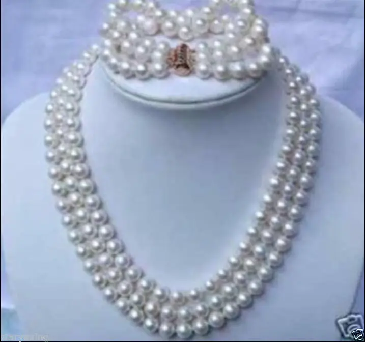 

Hot selling free shipping***** 3ROW 7-8MM WHITE FRESHWATER PEARL NECKLACE & BRACELETS