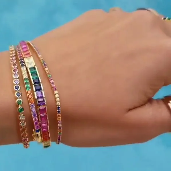 

fashion shiny cz fine fashion bracelet rainbow colorful square cz tennis chain gorgeous trendy bracelet for women 17cm