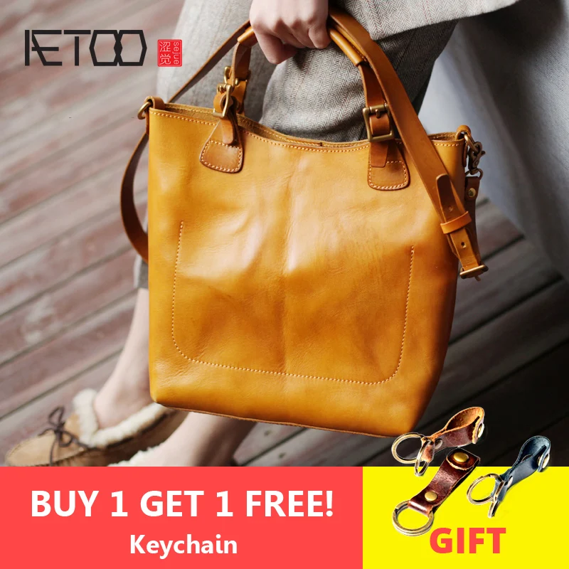 

AETOO Textured Briefcase, female retro British style handmade cowhide handbag, simple leather shoulder crossbody bag