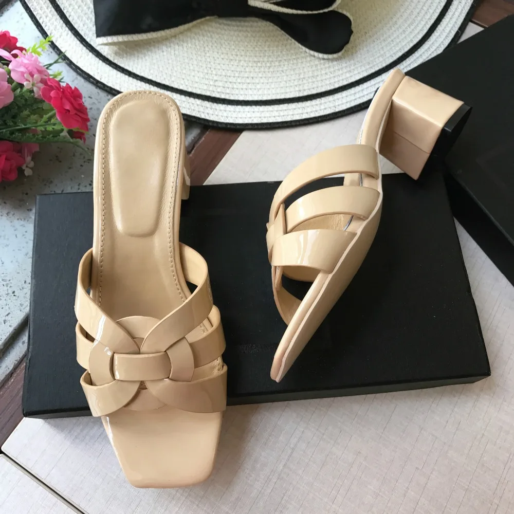 

Sandalias Mujer 2019 Summer Med Heels Leather Slippers Women Leather Shoes Women Cozy Slides Buty Damskie Outdoor Ladies Shoes