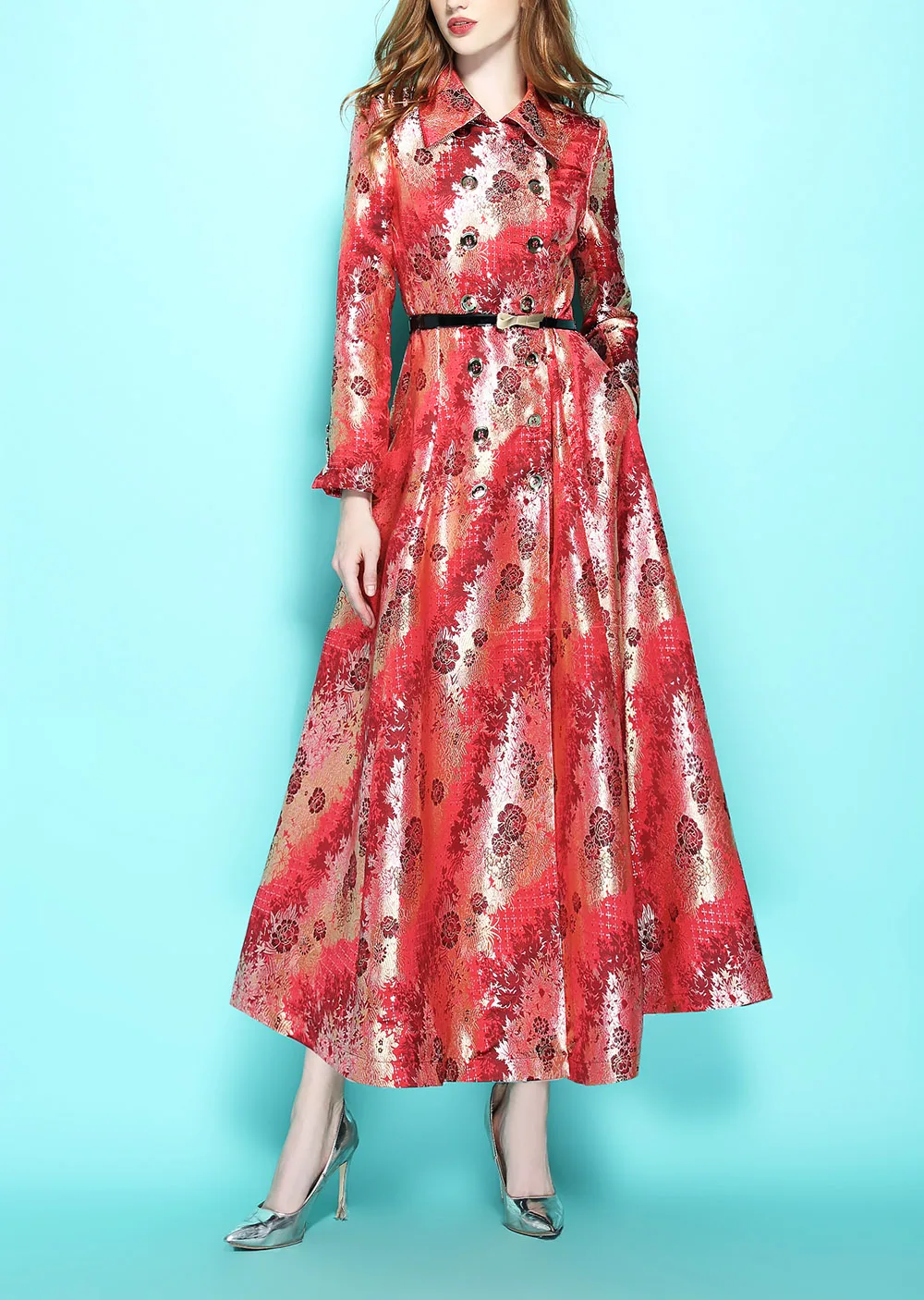 Осенне-весенний винтажный Женский Тренч с длинными рукавами, модная сатиновая каретка с отложным воротником, двубортный Тренч B1134