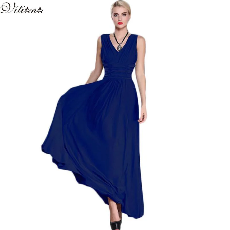 

2017 Summer Women Sexy Evening Club Party Dress Elegant Sleeveless V-neck Maxi Long Dresses 6XL Plus Size Vestidos Robe