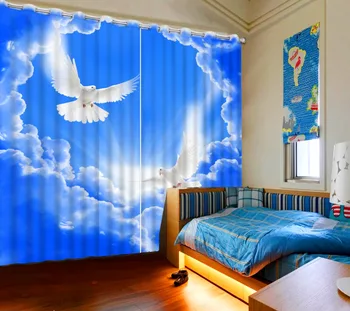 

Decoration curtains 3D Curtain Luxury Blackout Window Curtain Living Room blue sky curtains