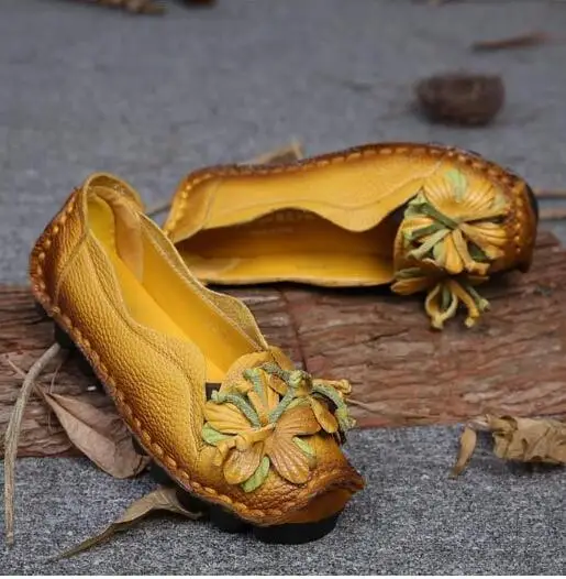 Г., популярные туфли ручной работы из натуральной кожи с цветочным принтом в национальном стиле женские туфли на плоской мягкой подошве в стиле ретро летние парусиновые балетки на плоской подошве