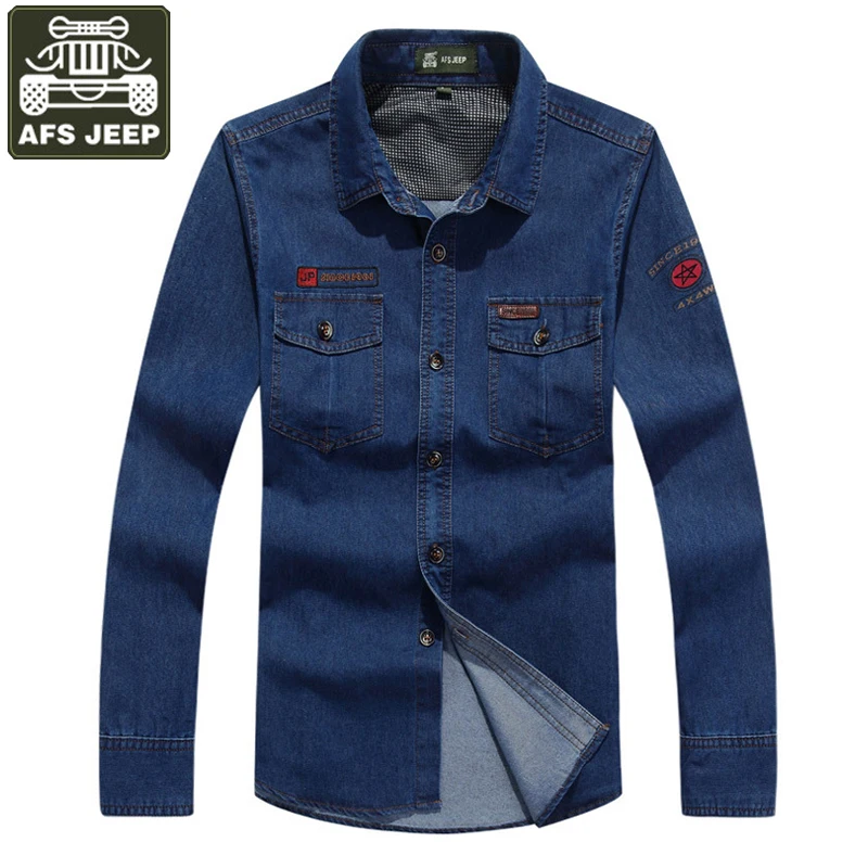 

AFS JEEP Jeans Shirt Men Spring Long Sleeve Mens Shirt Camisa masculina Cotton Camisa Masculina Military Shirts Chemise Homme