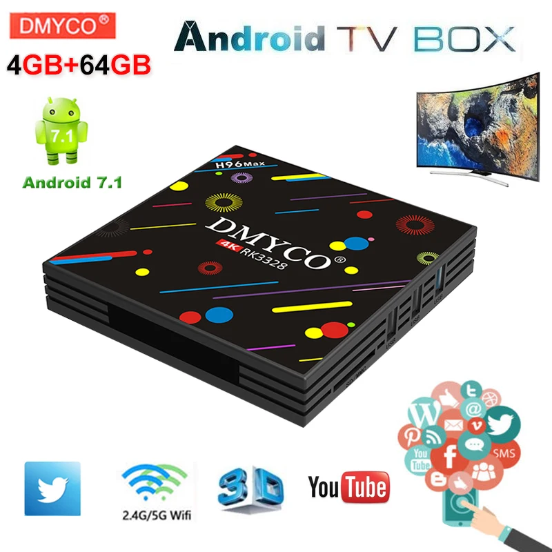 

H96 MAX H3 smart android7.1 tv box 4GB 64GB RK3328 Quad Core 4K Smart Tv BT4.1 Media Player Support Arabic Europe IPTV Top Box