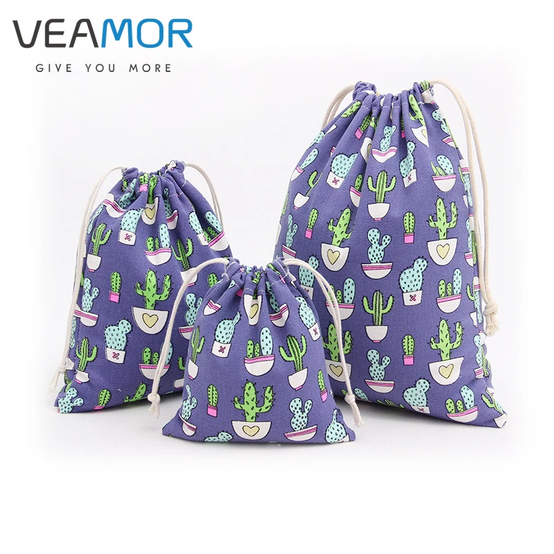 

VEAMOR 3PCS/SET Canvas Candy Gift Bags for Children Cactus Beam Port Drawstring Bags Small Jewelry Gift Storage Bags WB142