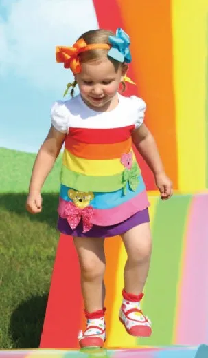 1 set Retail! !New Arrive children clothing Multicolor stripes Beautiful girl's dress baby short sleeve cake Free shipping | Детская