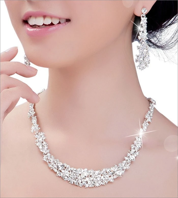  Trendy Wedding Bridal Prom Rhinestone Crystal Necklace Earrings Jewelry Set (4)