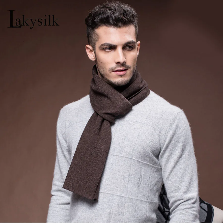 

[Lakysik ]Men's Winter Wool Scarf Luxury Brand Pashmina Hijab Solid High Quality Long Scarves Men Fashion Accessories Black Grey