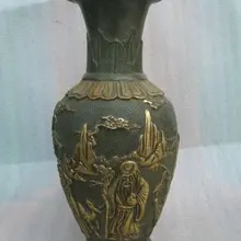 Редкая старая мин бронзовая фигурка периода династии ваза, с резьбой и меткой, лучшая коллекция и украшение