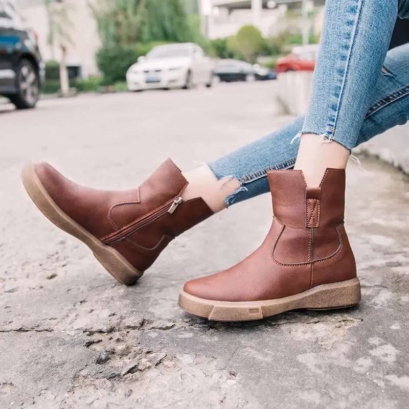 boots women Punk Style Leather boots women Flat zip Martin boots ankle boots para mulheres botas altas mujer jkm9