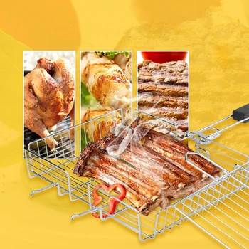 

Non-Stick Rectangle Grilling Basket Folding BBQ Grill Vegetable Basket set Black Wood Handle BBQ Meat Barbecue Accessories Tool
