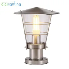 modern outdoor Stainless Steel post lamp clear acrylic shade decor outside pillar lamp E27 landscape lighting for yard garden