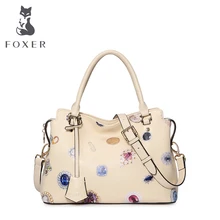 FOXER Genuine Leather Bags Women 2016 Luxury Handbags Women Bag Designer Cartoon Printing Character Women Shoulder Bags Tote