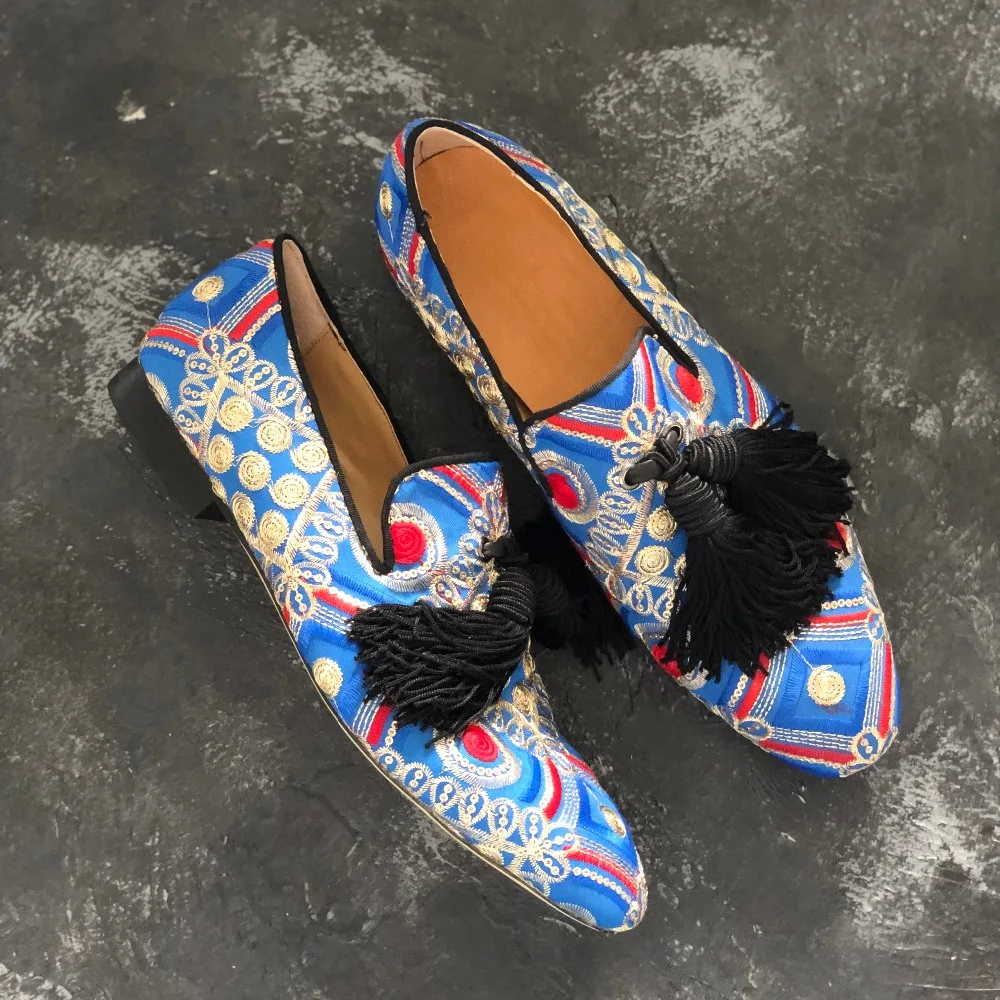 Spring print strip leather men dress shoes slip on flats fashion blue tassel men driving shoes Men Loafers