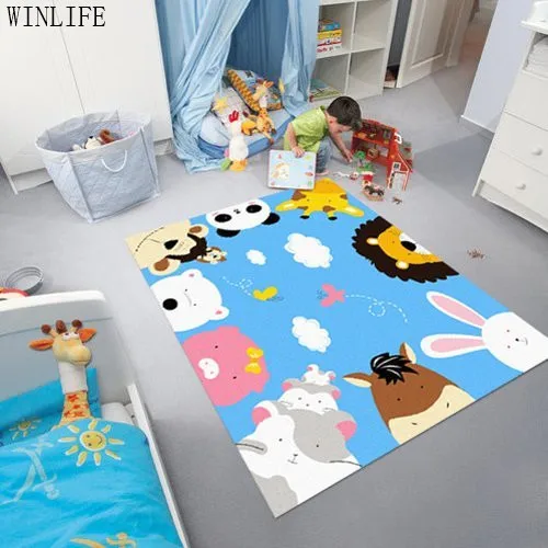 

WINLIFE Cartoon Animal Print Rugs Zoo World Kids Rugs And Carpets Blue Sky Carpet