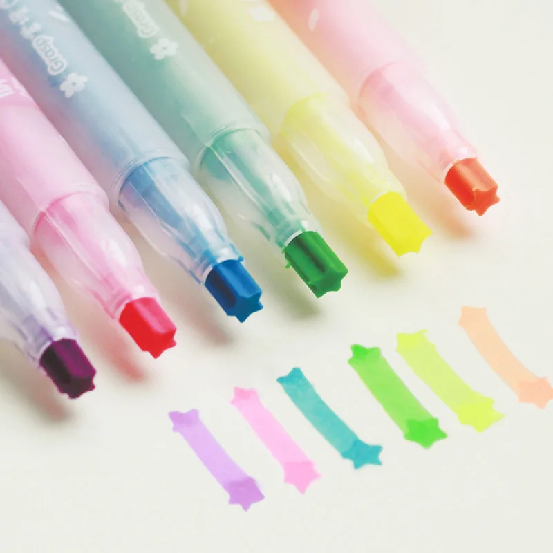 6 pcs Cute Star Marker Color Highlighter pen Fluorescent stamp drawing