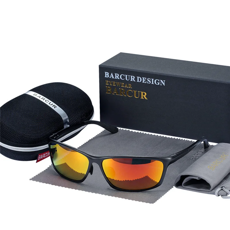 BARCUR, алюминиевые поляризованные солнцезащитные очки для мужчин, аксессуары для очков, мужские синие зеркальные солнцезащитные очки, очки-люкс - Цвет линз: Orange