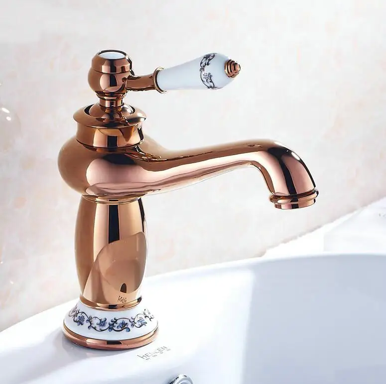 Free shipping Contemporary Concise Bathroom Faucet Rose Gold Finish