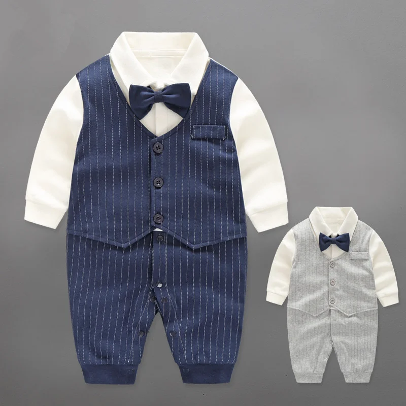 

Baby Boy Rompers Cotton Bow Tie Gentleman Party Clothing Spring Toddler Prince Costume Infant Jumpsuits Newborn Boys Clothes