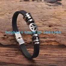 G146 черный простой кожаный браслет наручная повязка наручник из нержавеющей стали застежка Мужская