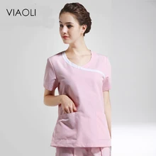 Viaoli 2017women's летние шорты рукавом Спецодежда медицинская скраб Комплекты одежды стоматологическая клиника Красота салон униформа медсестры модные Дизайн тонкий