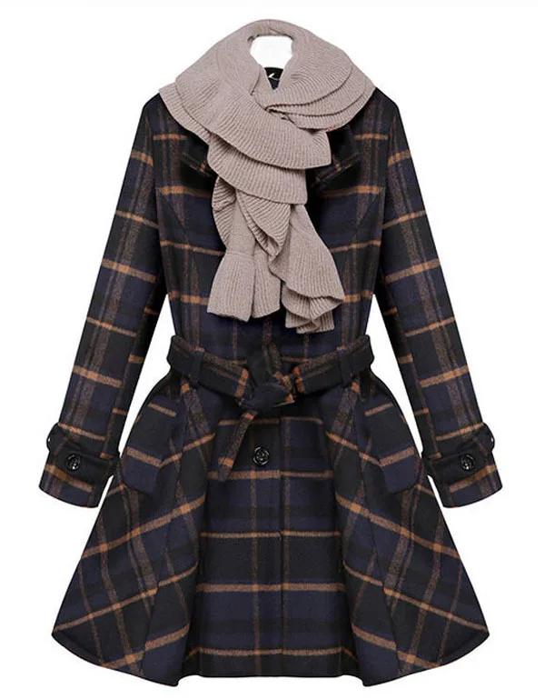 Buy New Women Long Fashion Slim Winter Plaid Wool Coat