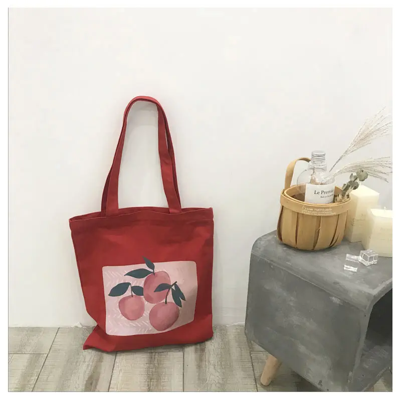 Корейский мультфильм ins персиковый принт искусство Повседневная модная красная сумка на плечо большая емкость японский шикарный холст винтажные сумки через плечо