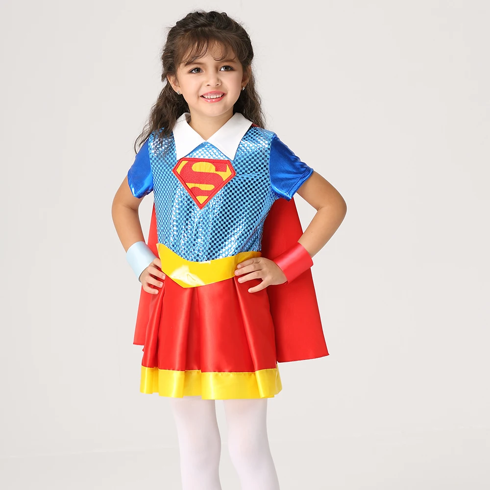Kids Child Girls supergirl Superman Costume Halloween Cosplay Fancy Dress Superhero Party Outfit