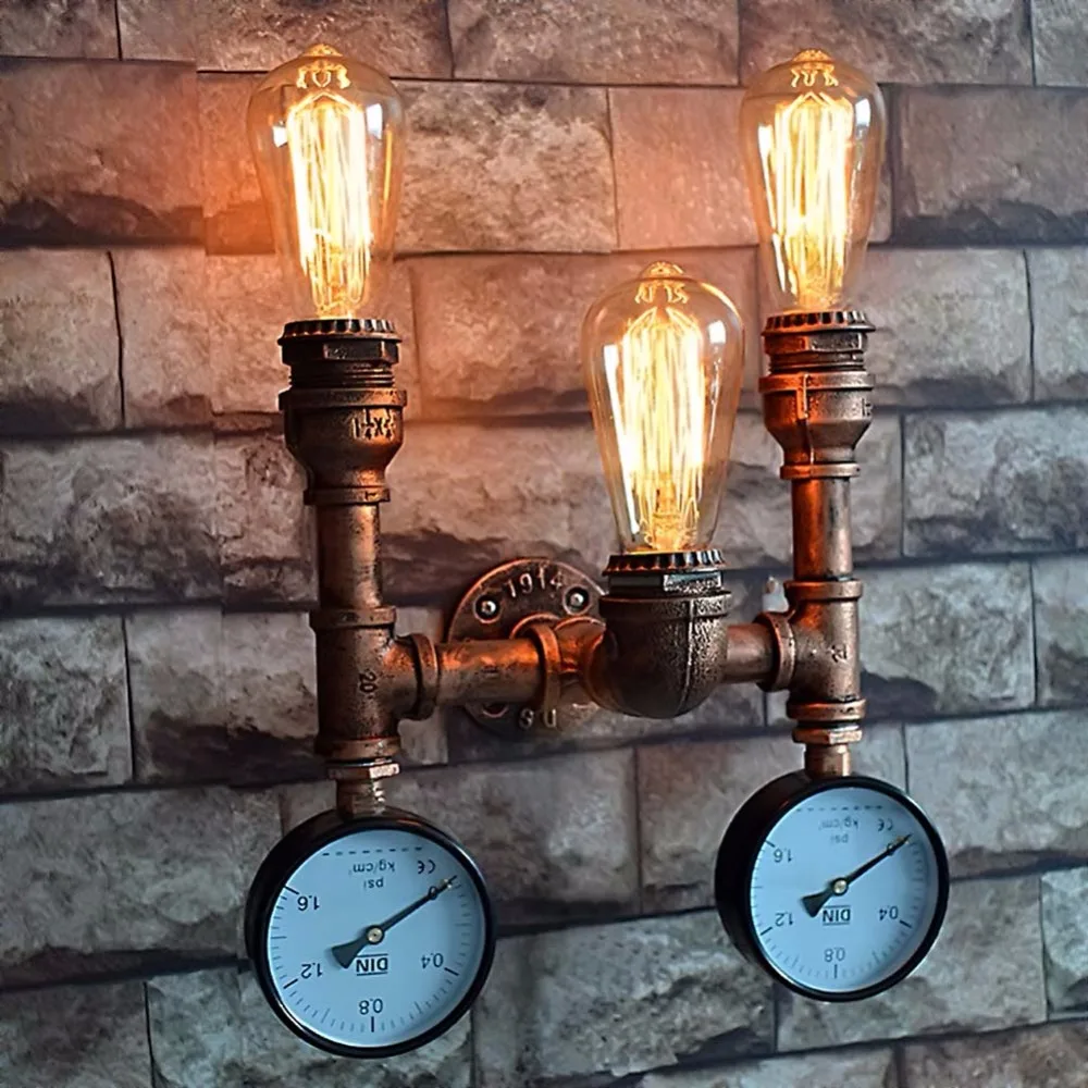 Simple Wrought Iron Water Pipe Wall Lamp Industrial Vintage Wall Lights