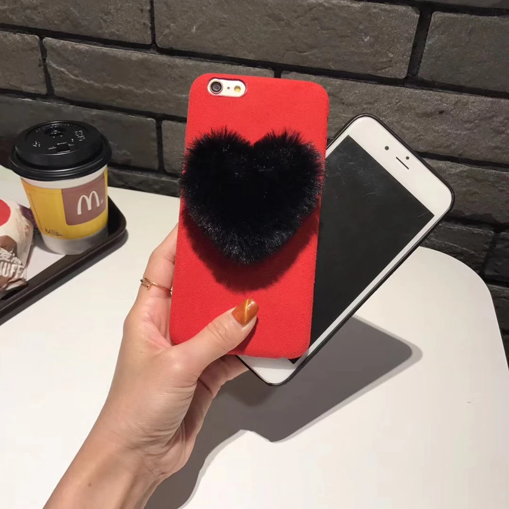 3D Cute Love Heart Case For iphone 7 8 6 6s Plus Case Fluffy Fur Plush Soft TPU Silicone Cover For Apple iphone XS MAX XR Case (8)