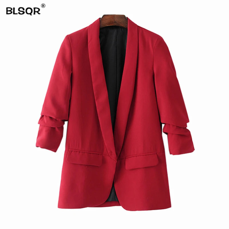 BLSQR Красный шифоновый деловой Блейзер Женский деловой костюм тонкий длинный рукав пиджак костюмы офисный костюм для женщин одежда