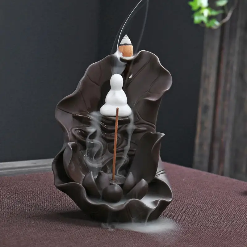 Буддистский Лотос дым водопад курильница для благовоний лампа для ароматерапии Ретро керамическая курильница с Буддой подставка для