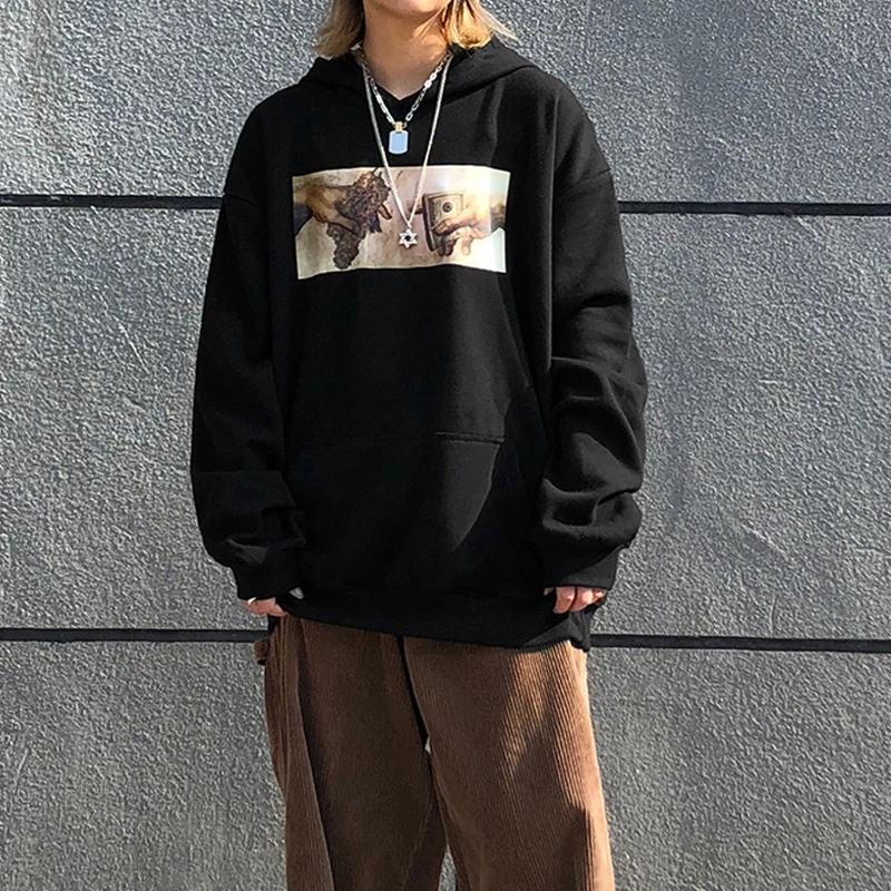 

Spring Printing Freestyle Pattern Sweatshirt Women Hooded Couple Hoodies Casual Loose Autumn Pullovers Hip Hop Style