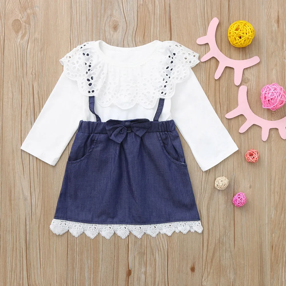 

Summer Cotton Baby Girls Lace Patchwork Long Sleeves Dress Children's Clothing Kids Princess Dresses Casual Clothes