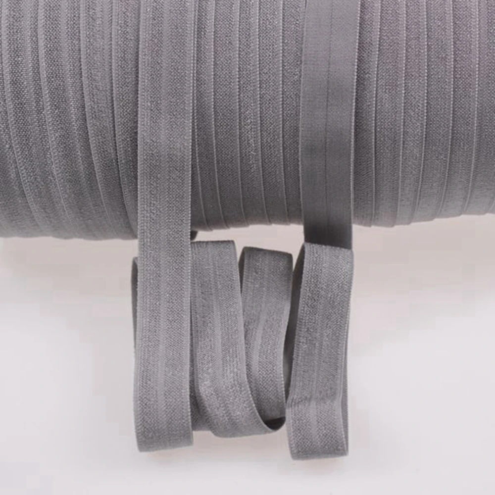 

50 Yard by Roll 5/8" 15mm Solid Shiny Fold Over Elastics #012 Silver FOE Spandex Band Hair Tie Headband Dress Lace Trim Sewing