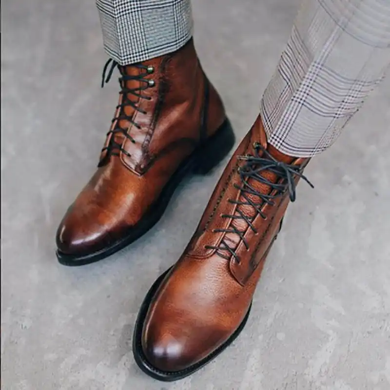 bottines lacets cuir marron homme