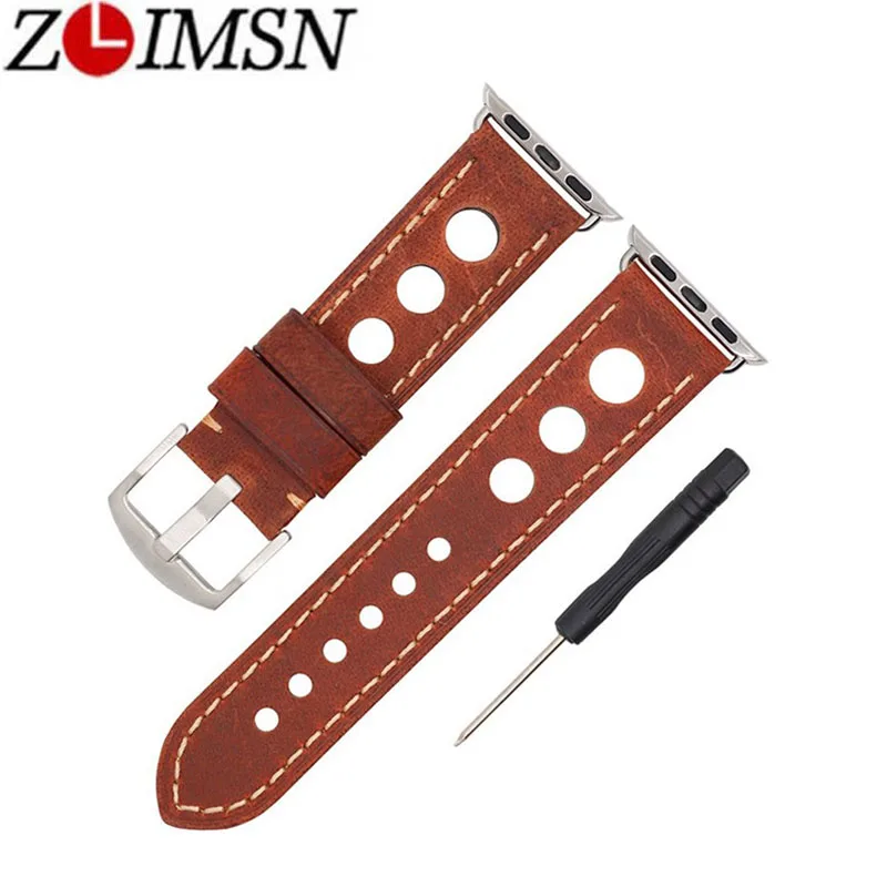 

ZLIMSN High Quality Accessories Cow Leather Strap Single Tour For Apple Watch Band Bracelet Personality Hole 42mm 38mm iwatch