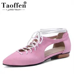 TAOFFEN/Большие размеры 30-48, женские сандалии-гладиаторы на плоской подошве, сандалии на шнуровке с острым носком, летняя повседневная модная